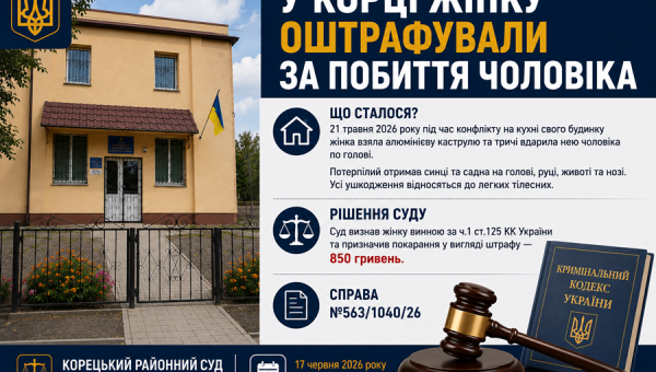 У Корці жінку оштрафували за побиття чоловіка кухонною каструлею